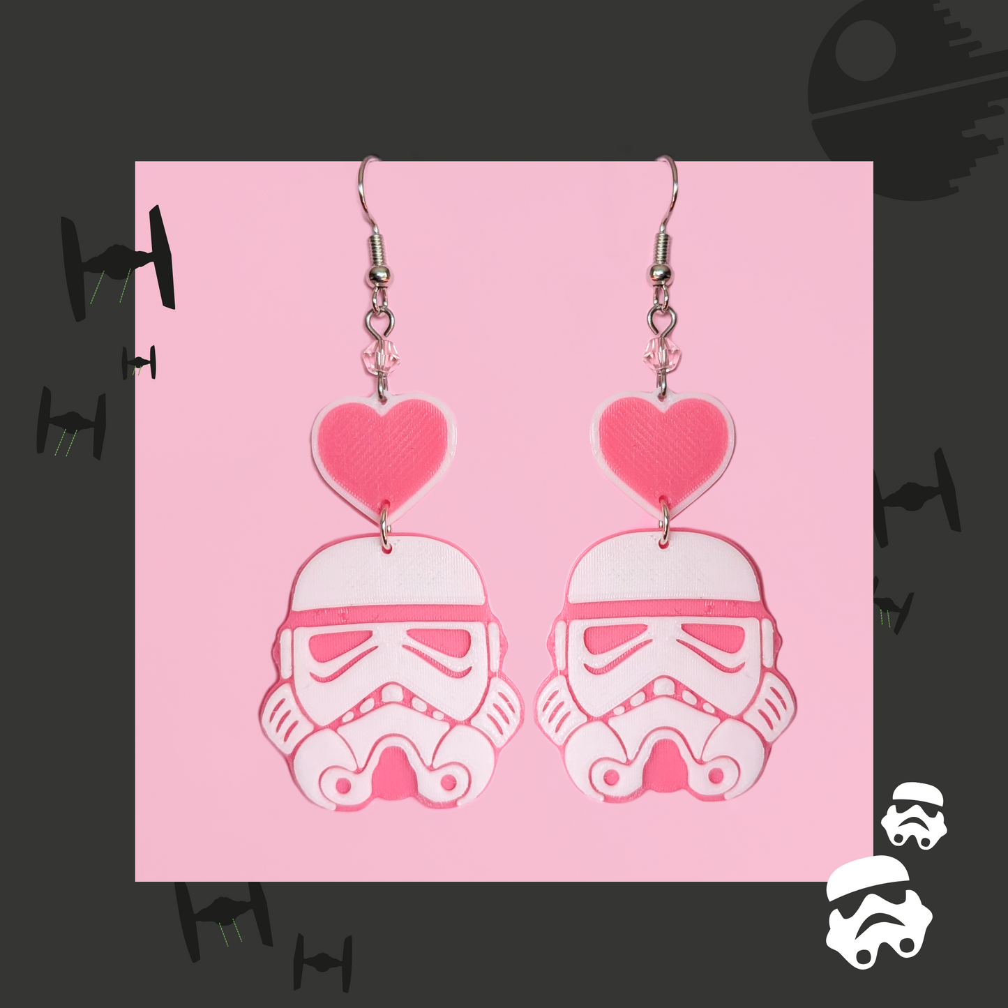 Stormtrooper roze hart oorbellen